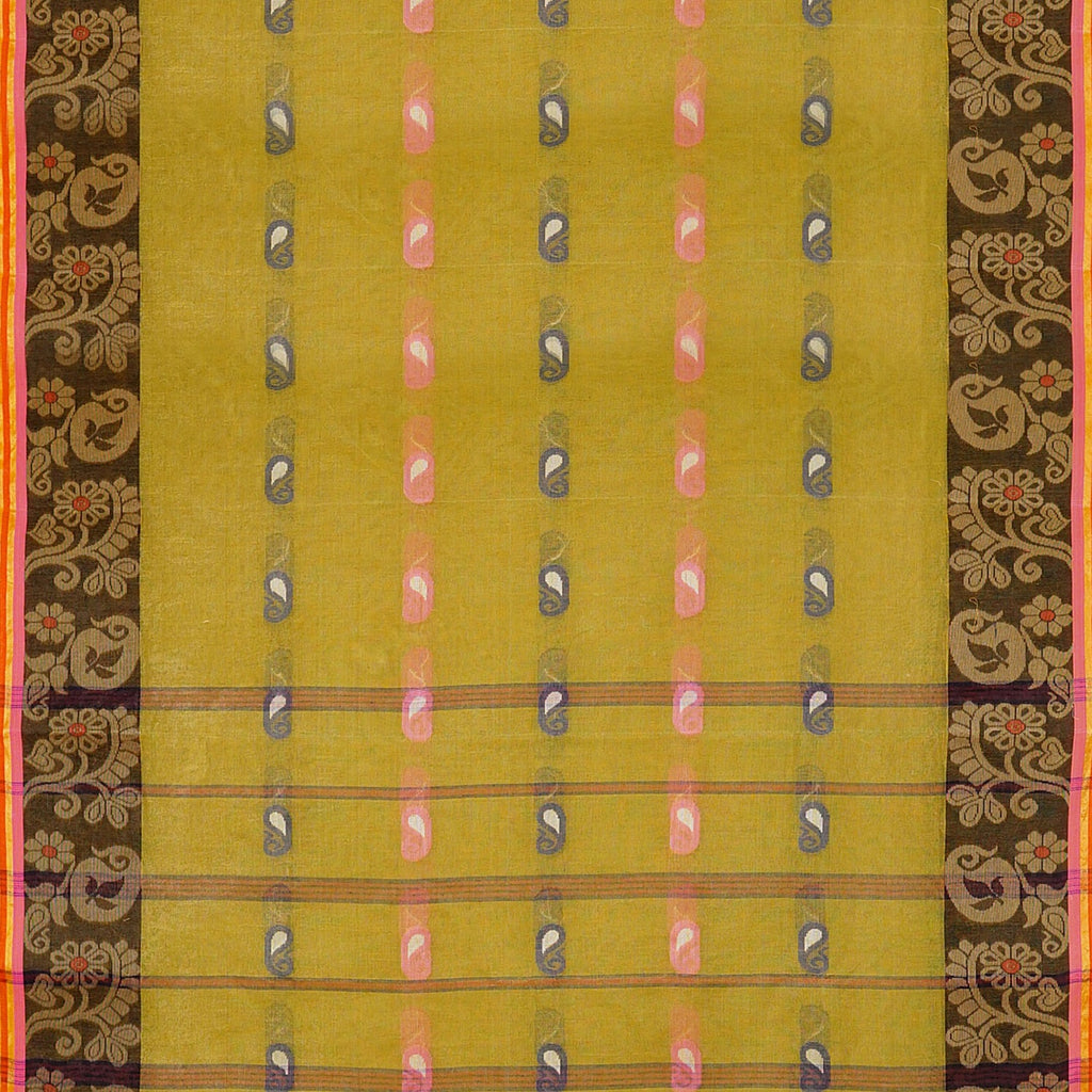 Exclusive Collection 100% Pure Cotton Olive Tant Saree With Hand Weaving Work | Grocsy