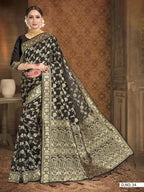 Vardha Black Woven Zari Jaal Banarasi Saree | Grocsy