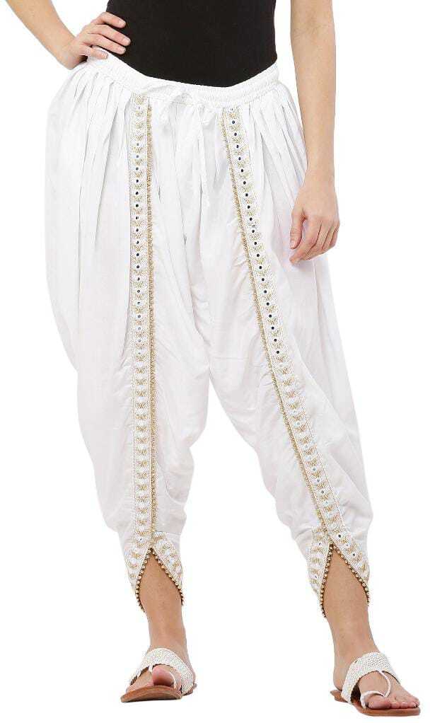 PAVONINE White Color Embellished Beetel Rayon Fabric Patiala For Women & Girls | Grocsy