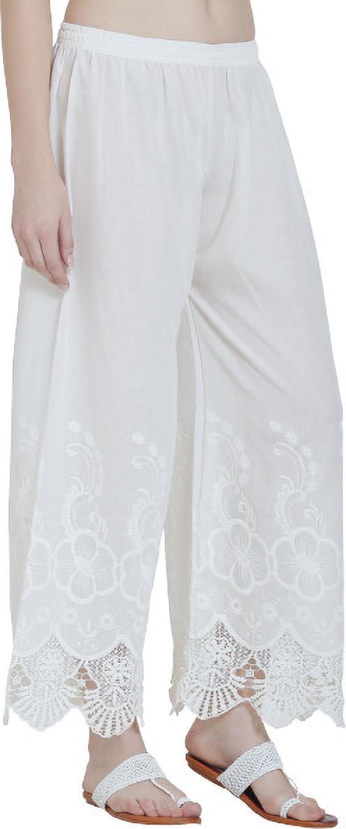 PAVONINE White Color Chikankari Lace Scalloped Hem Cotton Fabric Sharara | Grocsy