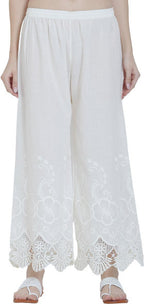 PAVONINE White Color Chikankari Lace Scalloped Hem Cotton Fabric Sharara | Grocsy