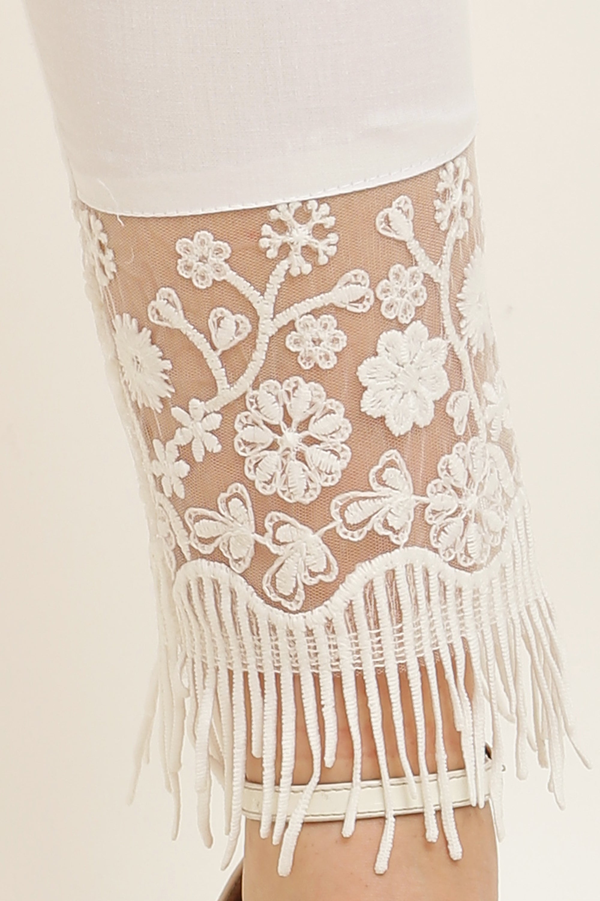 PAVONINE White Color Flower Kirosia Lace Hem Cotton Fabric Palazzo For Women | Grocsy