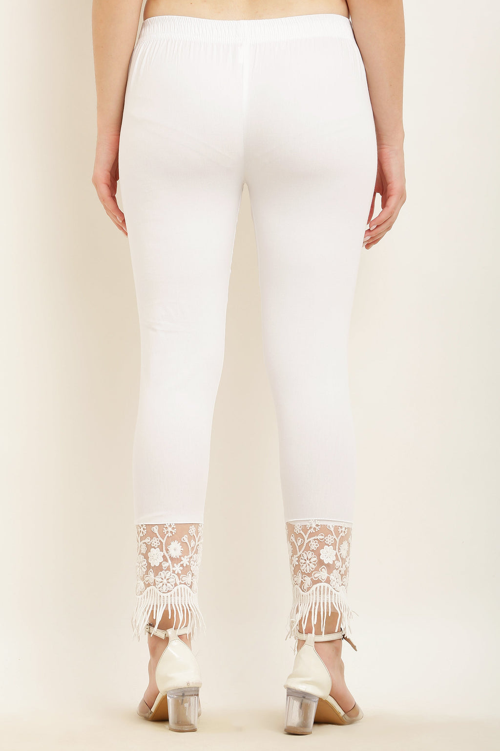 PAVONINE White Color Flower Kirosia Lace Hem Cotton Fabric Palazzo For Women | Grocsy