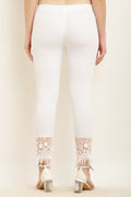 PAVONINE White Color Flower Kirosia Lace Hem Cotton Fabric Palazzo For Women | Grocsy