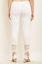 PAVONINE White Color Flower Kirosia Lace Hem Cotton Fabric Palazzo For Women | Grocsy