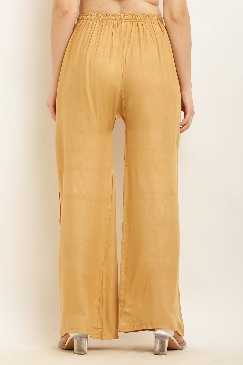 PAVONINE Beige Color Straight Fit Rayon Fabric Palazzo | Grocsy