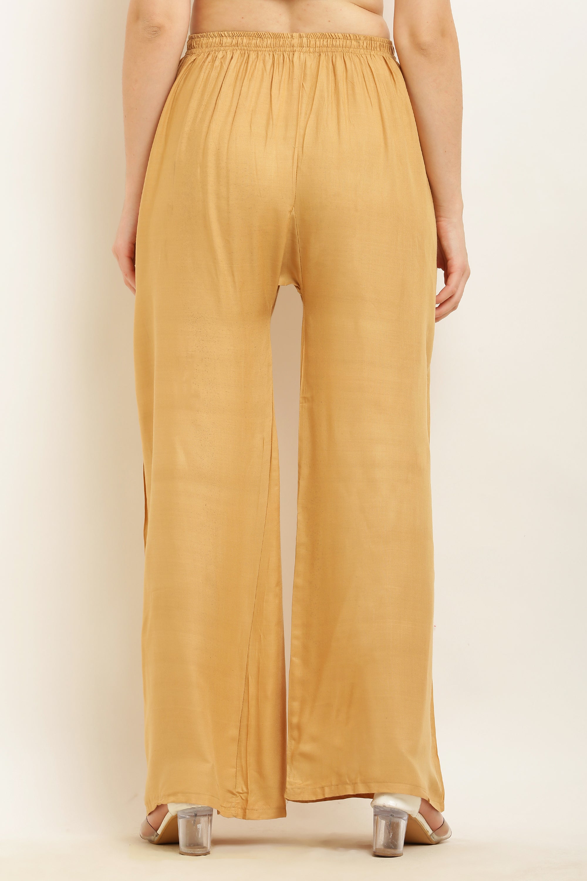 PAVONINE Beige Color Straight Fit Rayon Fabric Palazzo | Grocsy