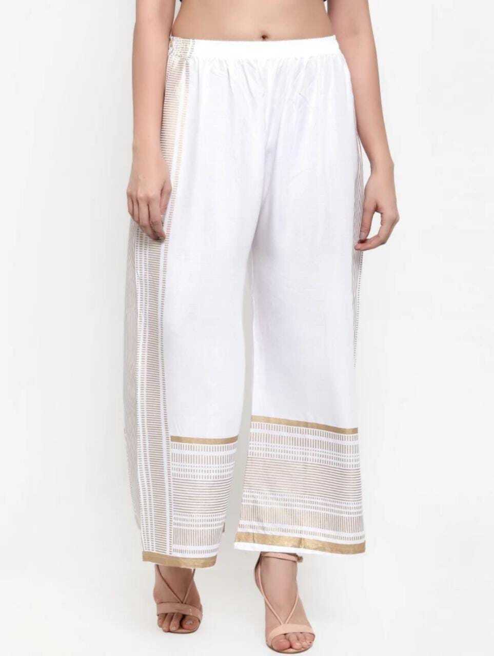PAVONINE White Color Rayon Fabric Side Print Palazzo For Women | Grocsy