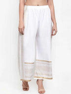 PAVONINE White Color Rayon Fabric Side Print Palazzo For Women | Grocsy