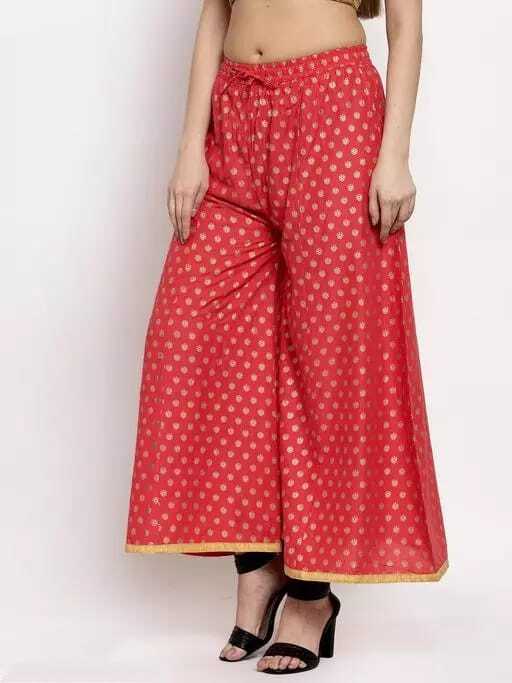 PAVONINE Gajri Color Rayon Fabric Sun Print Palazzo For Women | Grocsy