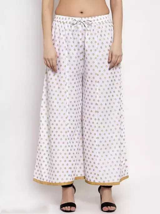 PAVONINE White Color Rayon Fabric Sun Print Palazzo For Women | Grocsy