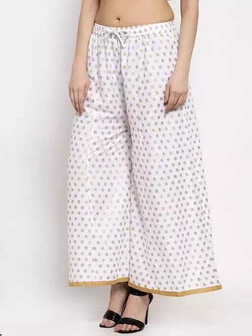 PAVONINE White Color Rayon Fabric Sun Print Palazzo For Women | Grocsy