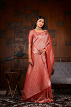 Vardha Crimson Red Silver Zari Kanjeevaram Silk Saree | Grocsy