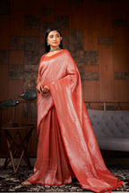 Vardha Crimson Red Silver Zari Kanjeevaram Silk Saree | Grocsy