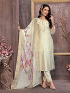 Vedant Vastram Kurta Pant set with Dupatta having Beautiful Hand work (Khatli Work) - Light Pista | Grocsy