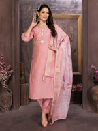 Vedant Vastram Kurta Pant set with Dupatta having Beautiful Hand work (Khatli Work) - Peach | Grocsy