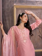 Vedant Vastram Kurta Pant set with Dupatta having Beautiful Hand work (Khatli Work) - Peach | Grocsy