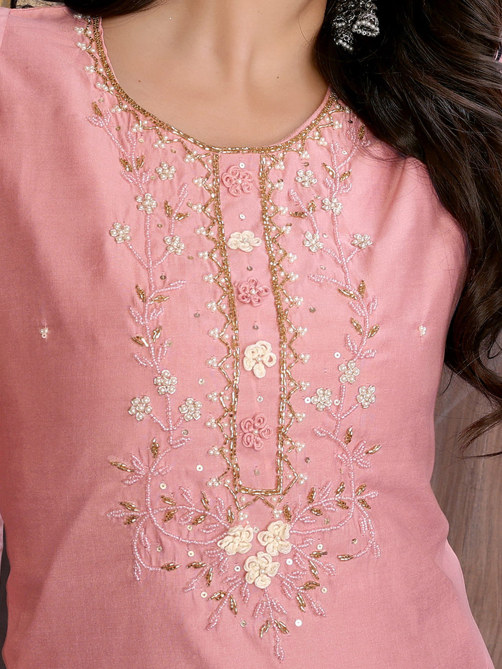 Vedant Vastram Kurta Pant set with Dupatta having Beautiful Hand work (Khatli Work) - Peach | Grocsy