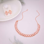 Tehzeeb Creationss Rose Gold Polish Baby Pink Colour Necklace With Pair Of Earrings | Grocsy