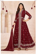 Anaita Maroon Embroidered Faux Georgette Anarkali Suit | Grocsy