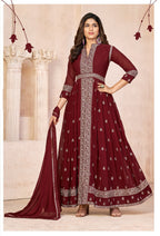 Anaita Maroon Embroidered Faux Georgette Anarkali Suit | Grocsy