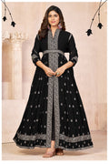 Anaita Black Embroidered Faux Georgette Anarkali Suit | Grocsy