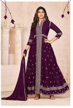 Anaita Wine Embroidered Faux Georgette Anarkali Suit | Grocsy