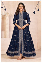 Anaita Navy Blue Embroidered Faux Georgette Anarkali Suit | Grocsy