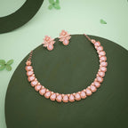 Tehzeeb Creationss Rose Gold Polish Baby Pink Colour Necklace With Pair Of Earrings | Grocsy