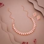Tehzeeb Creationss Rose Gold Polish Baby Pink Colour Necklace With Pair Of Earrings | Grocsy