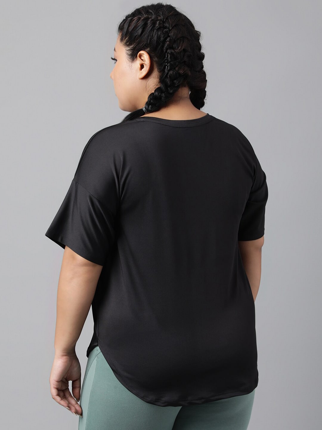 MKH Women Plus Size Typography Printed Drop shoulder Sleeves Dri-FIT Relaxed Fit T-shirt | Grocsy
