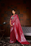 Vardha Merlot Red Silver Zari Kanjeevaram Silk Saree | Grocsy