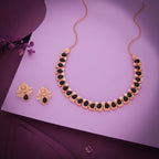 Tehzeeb Creationss Rose Gold Polish Black Colour Necklace With Pair Of Earrings | Grocsy