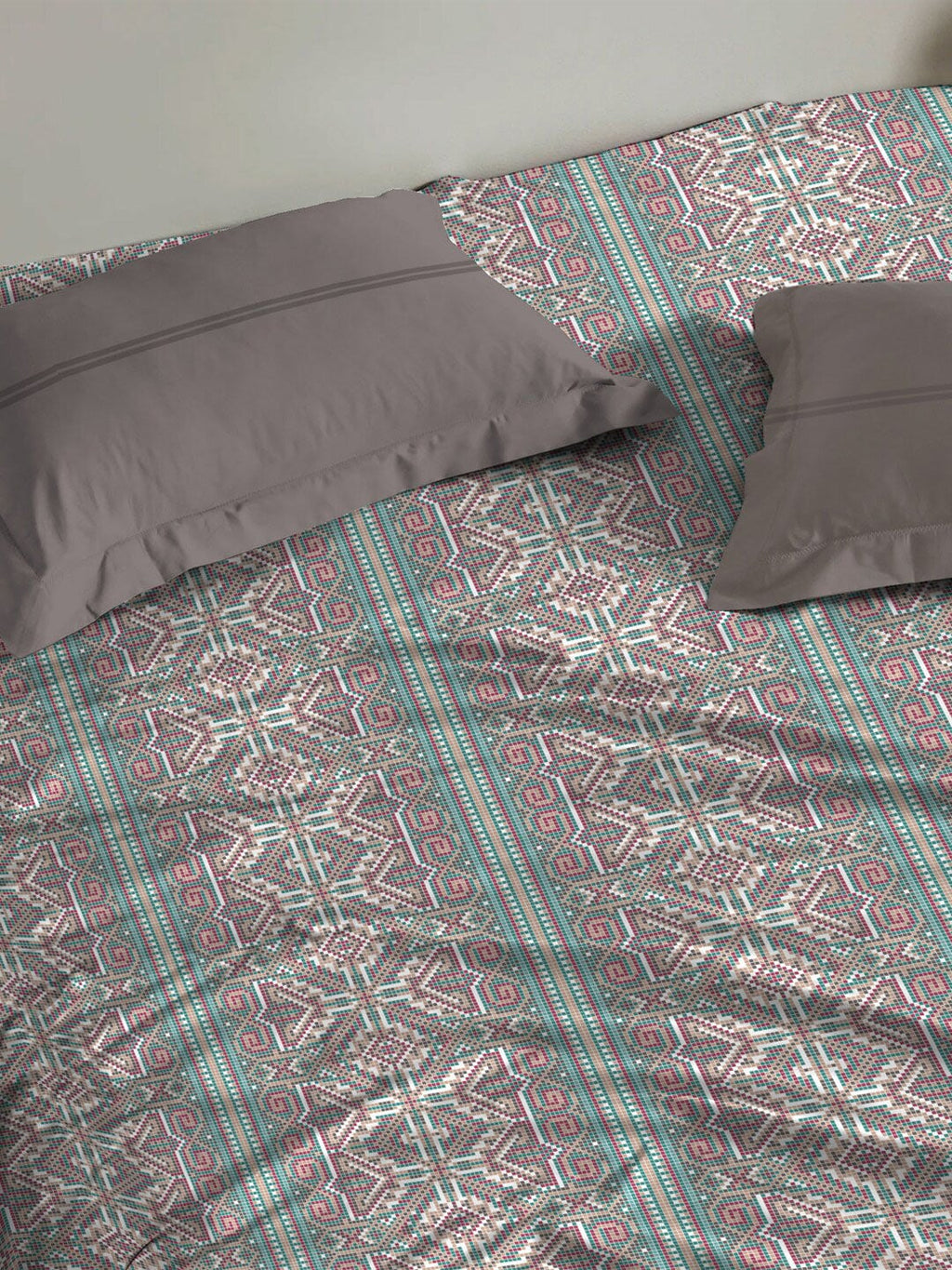 MYTRIDENT Dusk and Dawn Brown Printed Pure Cotton 144 TC Queen Bedsheet Pillow Covers | Grocsy