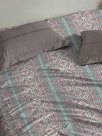 MYTRIDENT Dusk and Dawn Brown Printed Pure Cotton 144 TC Queen Bedsheet Pillow Covers | Grocsy