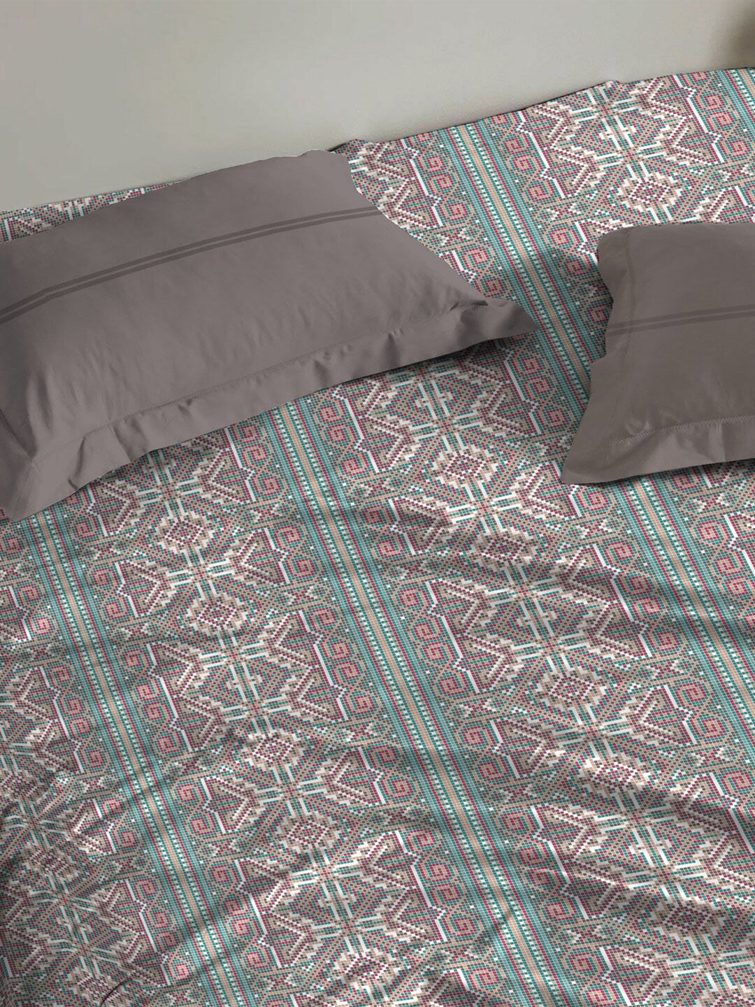 MYTRIDENT Dusk and Dawn Brown Printed Pure Cotton 144 TC Queen Bedsheet Pillow Covers | Grocsy