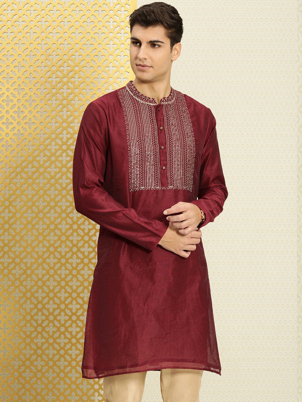 House of Pataudi Men Yoke Design Long Sleeves Jashn Kurta | Grocsy