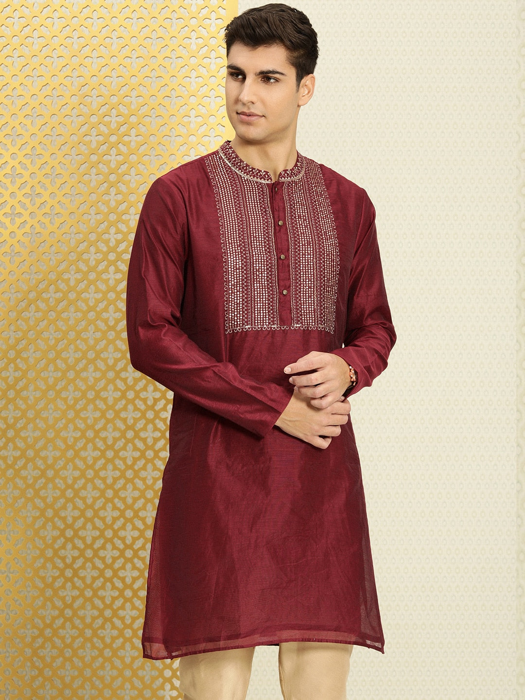 House of Pataudi Men Yoke Design Long Sleeves Jashn Kurta | Grocsy