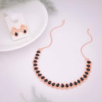 Tehzeeb Creationss Rose Gold Polish Black Colour Necklace With Pair Of Earrings | Grocsy