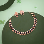 Tehzeeb Creationss Rose Gold Polish Black Colour Necklace With Pair Of Earrings | Grocsy