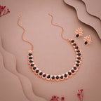 Tehzeeb Creationss Rose Gold Polish Black Colour Necklace With Pair Of Earrings | Grocsy