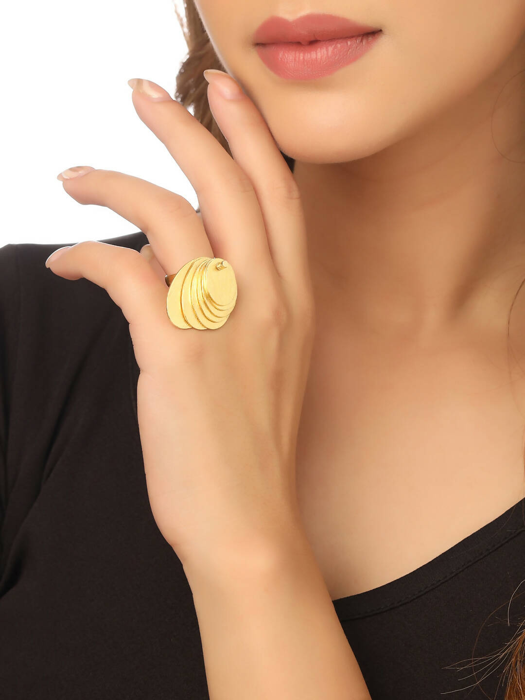 NVR Women's Western Gold-Polished Ajustable Finger Ring | Grocsy