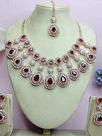 Jewel City Rose Gold-Plated Necklace Set with Earrings & Maang Tikka for Women – Sparkling Bridal Party Jewelry | Grocsy