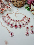 Jewel City Rose Gold-Plated Necklace Set with Earrings & Maang Tikka for Women – Sparkling Bridal Party Jewelry | Grocsy