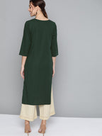 HERE&NOW Women Green Pure Cotton Solid Kurta | Grocsy