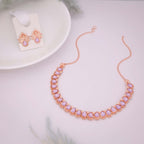 Tehzeeb Creationss Rose Gold Polish Lavender Colour Necklace With Pair Of Earrings | Grocsy