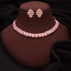 Tehzeeb Creationss Rose Gold Polish Lavender Colour Necklace With Pair Of Earrings | Grocsy
