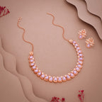 Tehzeeb Creationss Rose Gold Polish Lavender Colour Necklace With Pair Of Earrings | Grocsy