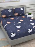 DREAM WEAVERZ Navy Blue & White Conversational Glazed Cotton 220 TC King Bedsheet with 2 Pillow Covers | Grocsy