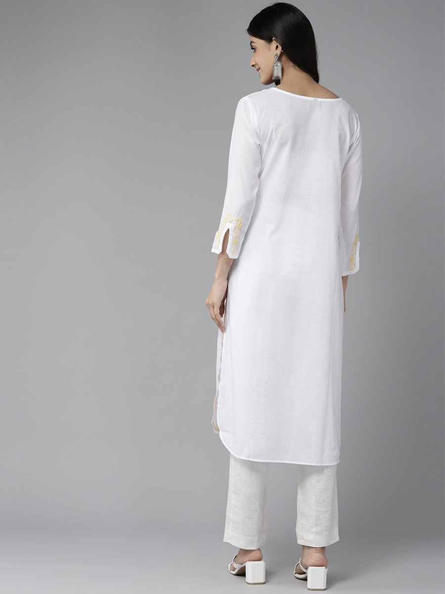 ADA Ethnic Motifs Chikankari Embroidered Cotton Kurta | Grocsy